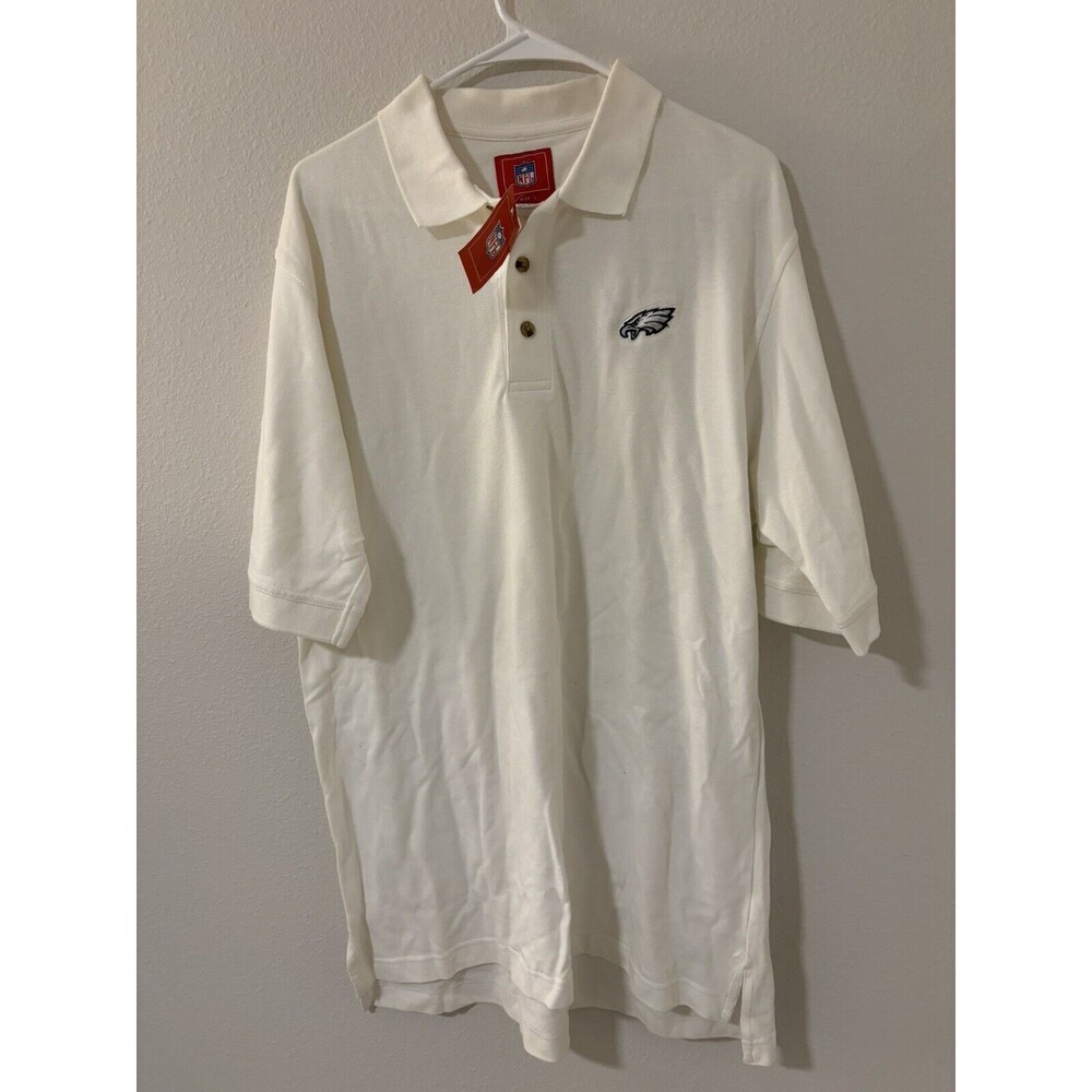 Vintage Philadelphia Eagles Polo Shirt Mens Large White Short Sleeve Logo New